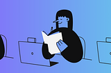Vector graphic of a person taking notes while looking at a laptop