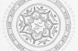 mandala, digitized ‘charcoal effect’ black and white Hand-drawn mandala, from original paper and colored pencil.