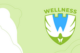 Imagem com logo da squad wellness à direta sobre um fundo com ondas em verde claro. Na logo da squad, há um W formado por um par de asas, e a insígnia do Asaas.