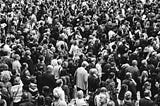 Black and white image of a large crowd