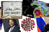 A graphic featuring photos of Cori Bush, Alex Trebek, Covid-19, Vladimir Putin, Kabul University, and Tropical Storm Eta.