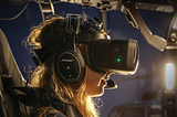 Picture of a person wearing virtual reality goggles.
