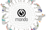 In a circle around the Mondo Disease Ontology Logo are zebras in grey scale. Each zebra has a collection of stripes in bright colors.