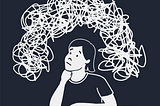 An illustration of a worried person with emotions represented by squiggles above their head