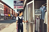 A young woman walks up to the dry cleaners only to find it closed for repair