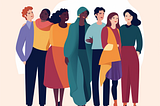 Colourful illustration of a diverse group of people