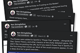 A montage of Facebook posts to the Dear 23 group by Ken Stringfellow, all marked “Top Contributor.”