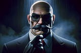 “Agent 47” holding a fake mustache up to his face.