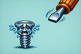 A screwdriver approaching a scared screw
