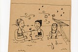 Drawing of feeling alone in a hot pool whilst others are dating