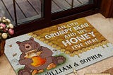 NEW Personalized custom name an old grumpy bear and his honey live here doormat