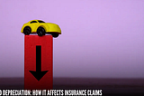 Yellow toy car on a block with a downward arrow, symbolizing BYD vehicle depreciation and its impact on insurance claims.