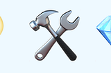 The lightbulb emoji, the hammer and wrench emoji, and the jewel emoji, representing the three dimensions of the rubric