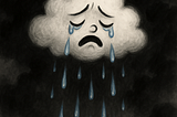 A little white cloud crying, with dark storm clouds all around