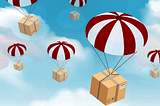 Crypto airdrops, boxes full of crypt on parachutes dropped from the sky.