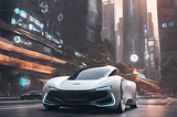 Visualization of an AI-powered car with a futuristic design, automated features, set against the backdrop of a high-tech smart city environment. Created by Synthia powered by Stable Diffusion