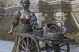 Statue of Molly Malone and her cart at the current location on Suffolk Street, Dublin