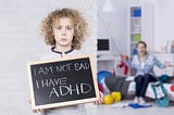 Sad ADHD boy holding small board, shouting mother in background