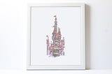 Beauty and the Beast CASTLE Art, Princess BELLE Castle Art, Watercolor Castle, Disney World Castle Art, Princess Room Decor