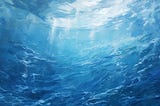 a painting of sparkling blue water from the bottom of a swimming pool