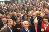A selfie taken by Mike Pence with Republican members of Congress in 2016. Nearly every person in the picture is white.