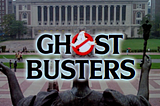 The main title from the original Ghostbusters film. The “o” in “Ghostbusters” has been replaced with a “no-ghost” symbol: a cartoon phantom behind a red, crossed circle indicating “prohibited”.