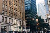 San Francisco streets. Buildings. Pedestrains walking.