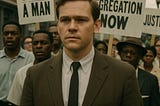 AI-Generated image of white male hero in civil rights movie