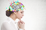 Picture of a woman’s profile with a drawing representing her brain colorfully drawn on her head