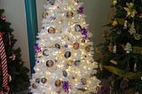 A white christmas tree with coloured baubles, Jody Pineholm, Medium