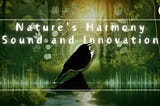 Title image for the article “Sound and Mindfulness: Biomimicry for Personal Growth” on our website www.sd-zen-zone.in. The image features a tranquil forest setting with a bird perched in the foreground, symbolizing the connection between nature’s sounds and innovation. The text “Nature’s Harmony: Sound and Innovation” is prominently displayed, highlighting the theme of biomimicry and mindfulness for personal growth.