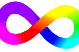 A rainbow-colored infinity symbol, often used as a symbol of pride within the autistic and neurodiverse communities at large.