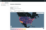 Screenshot of a dashboard featuring a heat map of the U.S., with different colors representing different trip volumes.