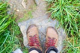 feet in Vivo barefoot walking boots on a grass lined path