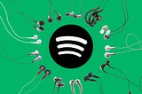 Spotify logo with earplugs surrounding it