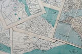 Vintage paper maps of various locations