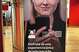 IMAGE: A totem advertising the new face recognition system installed ib the Madrid Airport for Iberia flights between Madrid and Barcelona