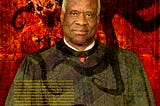 Image of Clarence Thomas surrounded by the tentacles of a Kraken. Upper right corner: “Release the Kraken.” Lower left: Editorial text (content also in essay) with subtitle: “There’s No Room in American Jurisprudence for Activist Judges. Isn’t That What Conservatives Say?”