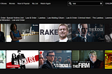 Screenshot of search results on Netflix. Typed the word “law” in the search bar