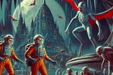 Two men in astronaut suits explore a planet overrun by vampire monsters.