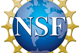 The National Science Foundation logo, which is a blue Earth surrounded by a gold web and the letters NSF.