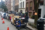 This is what the exterior of an interior location scene looks like.  All shooting crew work off of carts.