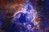 Image of the Tarantula Nebula from the JWST at the L2 Lagrange point. More description in the caption.