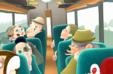 DALL·E Mar 2023: passengers talking on a train, in the style of studio Ghibli, zoom out