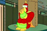 Radioactive man tied to a pole with goggles, about to scream ‘my eyes! The goggles do nothing!’ From The Simpsons