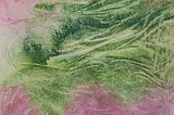 abstract artwork by author (green and pink watercolor wavy lines on paper)