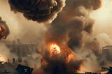 An image of a war zone with explosions and smoke