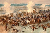French cavalry charge at the 1859 Battle of Solferino, with the 5th Hussars attacking through gun smoke and fallen soldiers in the foreground.