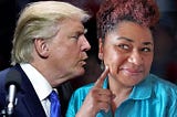 A Black woman welcoming Trump’s kiss on her cheek