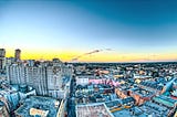 Aerial view of city of New Orleans downtown and French Quarter areas